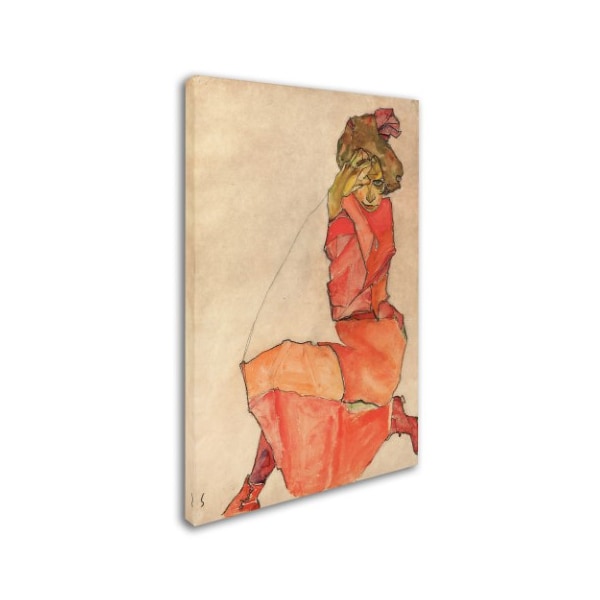 Egon Schiele 'Kneeling Woman In Orangered Dress' Canvas Art,12x19